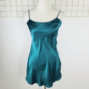 Victoria's Secret Gold Label Silk Teal Green Chemise Slip Short Nightgown